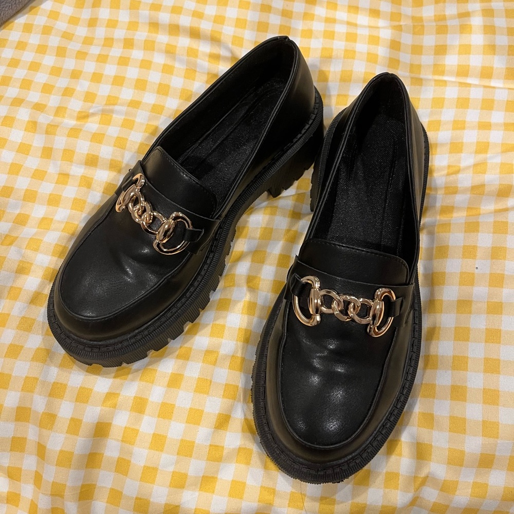 black chunky loafers